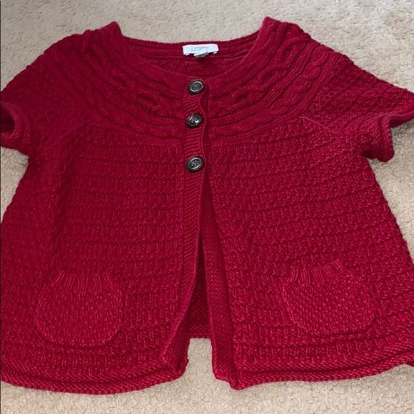 Solid red Ann Taylor loft s/s button up sweater - Picture 2 of 6